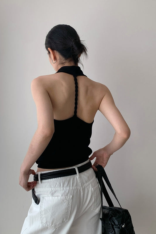 Elegant Solid Draped Neck Halter Top