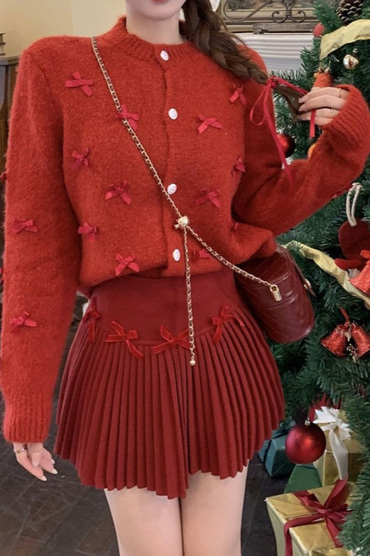 Chunky Bow Short Knit Cardigan