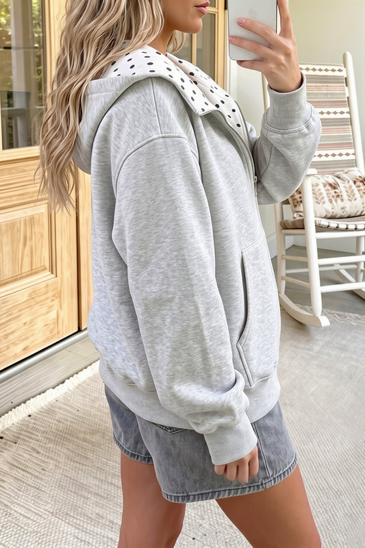 Polka Dot Lined Oversized Zip Hoodie