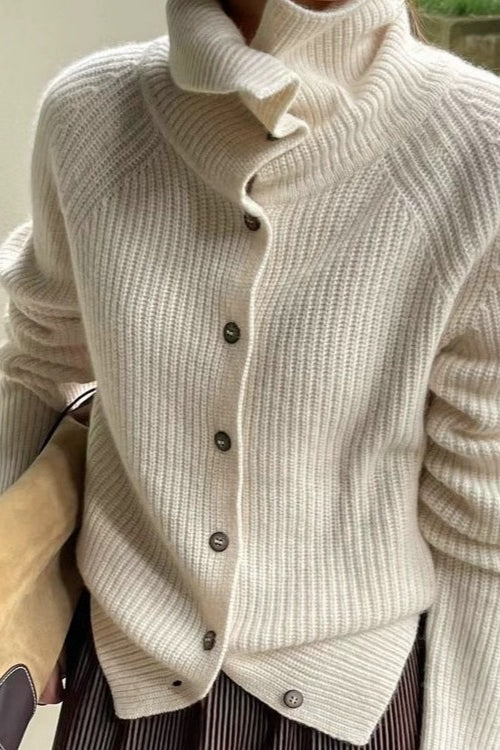 Retro Textured Rib Slim-Fit Single-Row Button Loose Solid Knit Cardigan