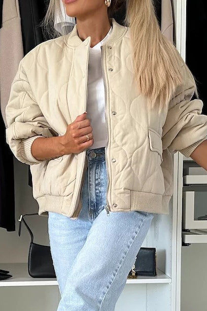 Casual Solid Button Padded Coat Beige / S coats