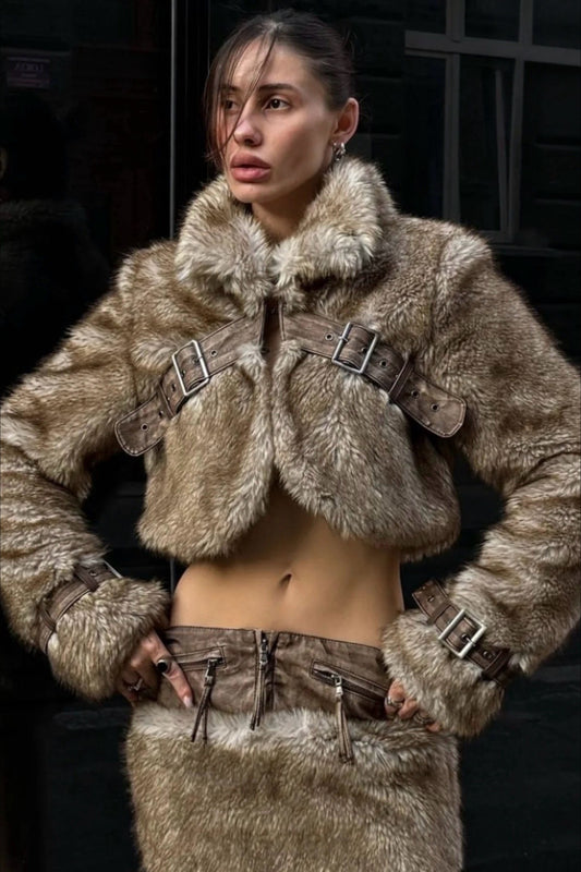 Vintage Cropped Patchwork Stand Collar Coat