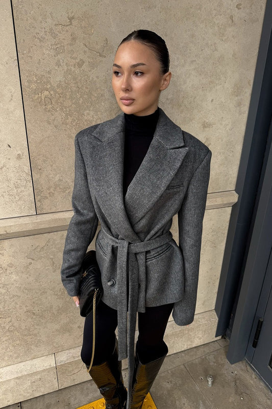 Belted Double Breasted Tailored Blazer