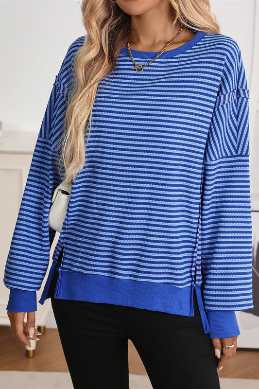Colorblock Striped Oversized Sweatshirt