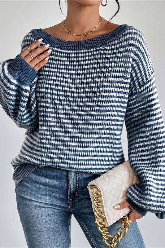 Striped Boat Neck Oversized Sweater