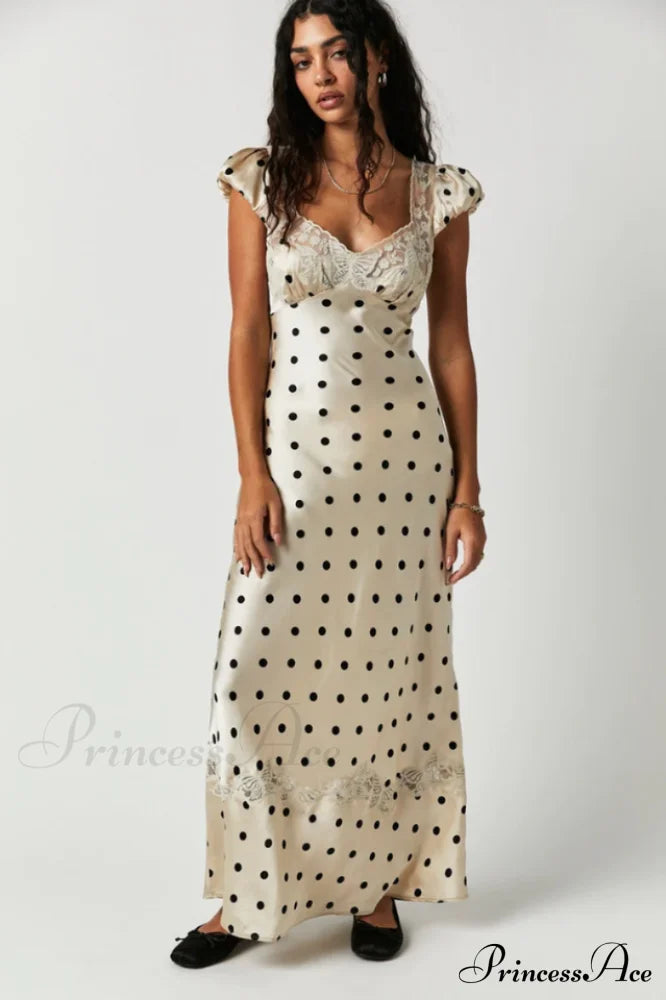 Fashion Babe Lace Charming Polka Dot Maxi Dress – PrincessAce