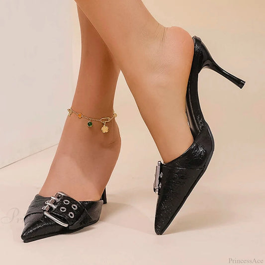 Fasten Ornament Medieval Pointed Toe Ebony Tall Heel