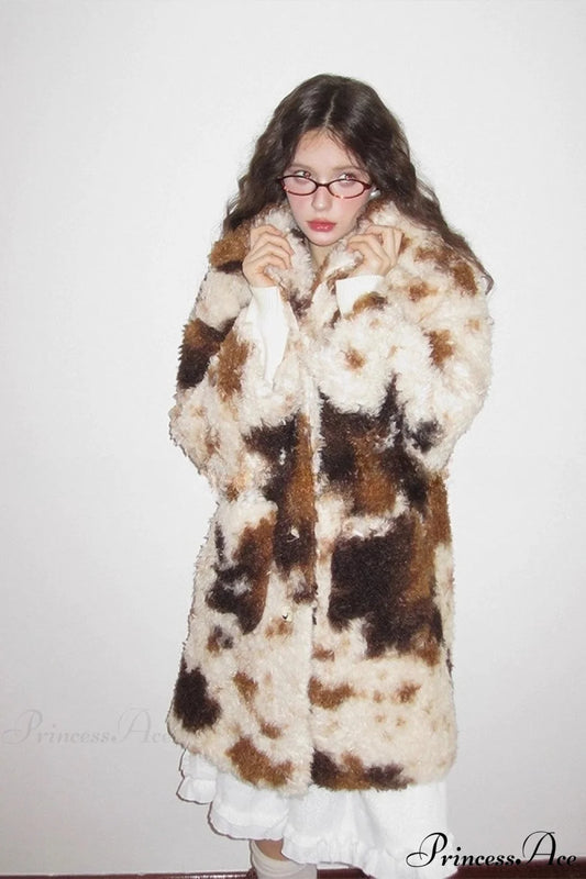 Faux Fur Long Minimalist Coat Brown / S