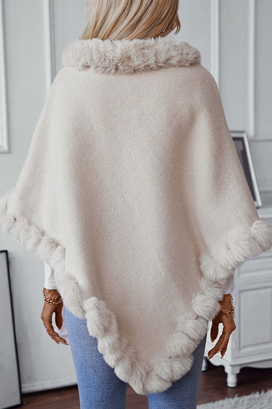 Vintage-Mantel aus Strick mit Fleecekragen und einfarbigem Karomuster