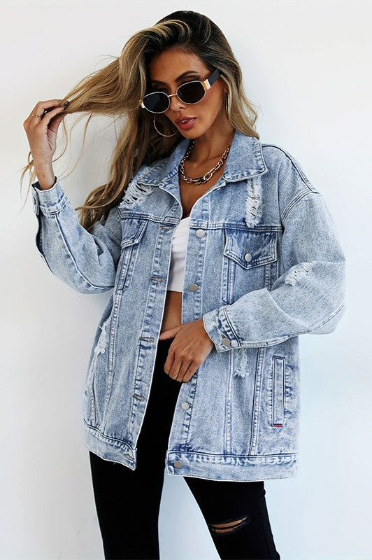 Distressed Utility Denim Jacket