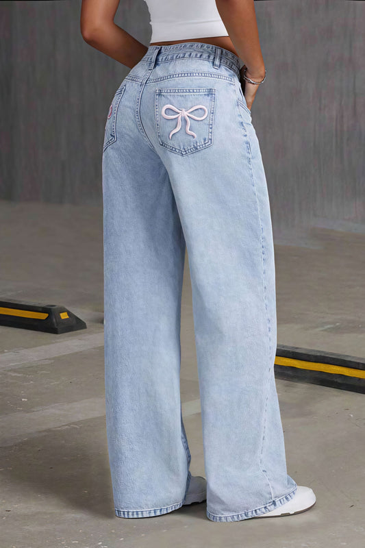 Double Sided Embroidered Wide Leg Jeans