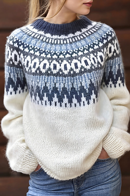 Fair Isle Crew Neck Raglan Sweater