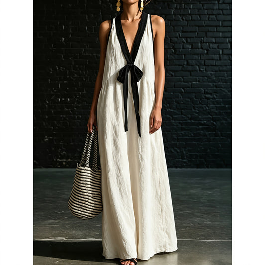 Sleeveless V Neck Elegant Beach Vacation Maxi Dress