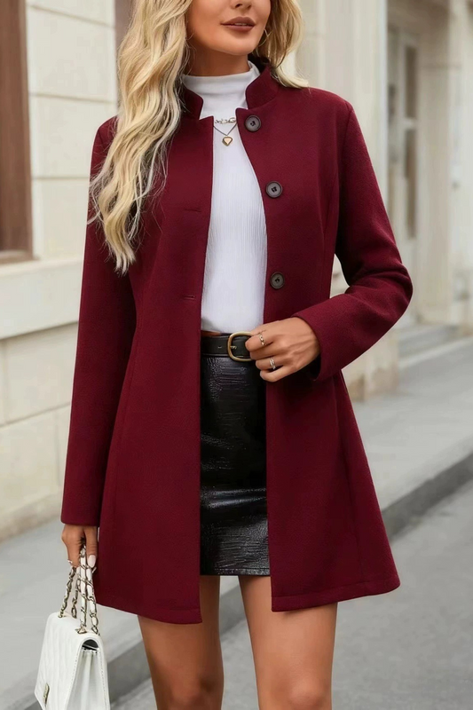 Elegant Stand Collar Buttoned A-Line Slim Long Sleeve Outerwear