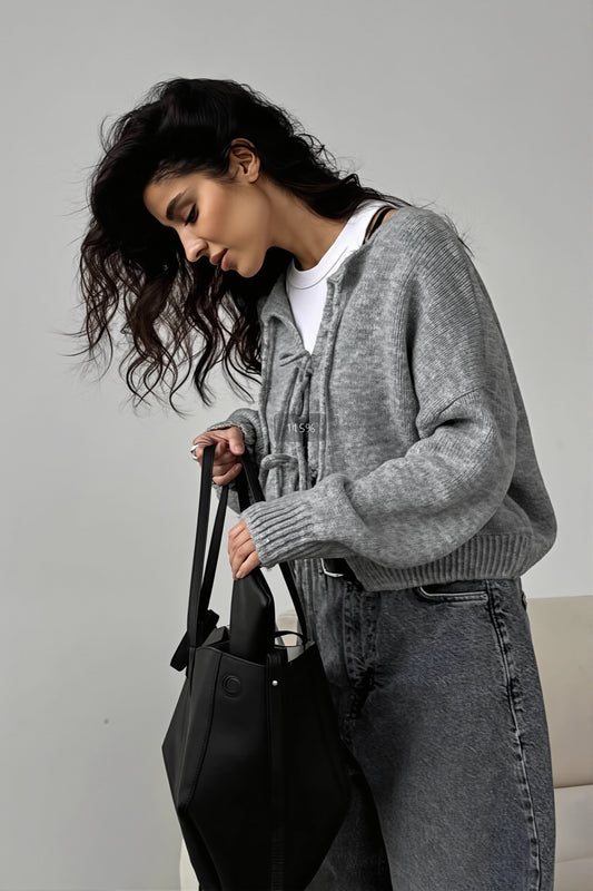 Fuzzy Multi Tie Drop Shoulder Cardigan