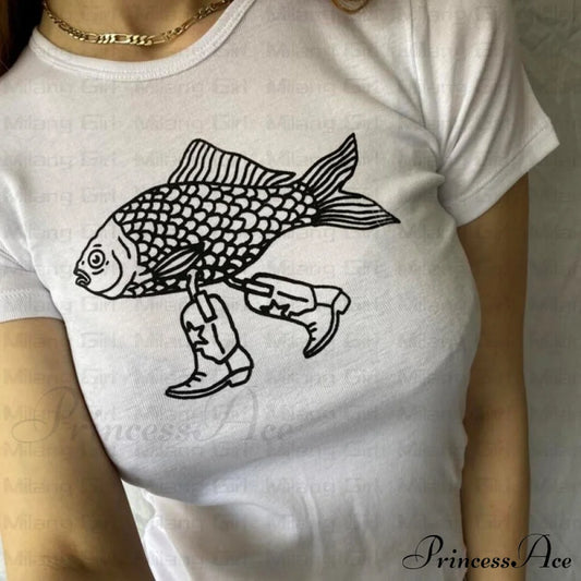 Fish With Legs Charming Graphic White T-Shirt