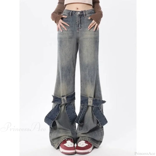 Flare Jeans Women Bow Patchwork Pants blue / S