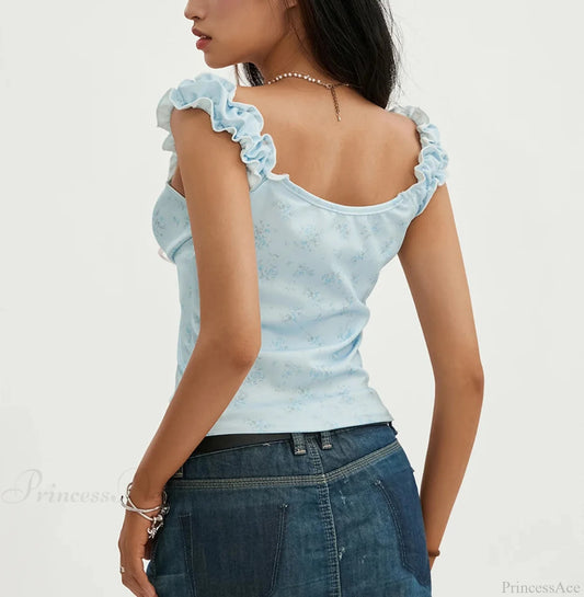 Floral Lace Patchwork Sleeveless Slim Fit Club Crop Vest croptop-250126