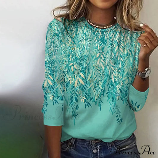 Foliage Casual With T-Shirt Print Blouses