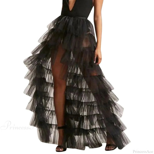 Frills Mesh Full-Length Skirt Black / One Size