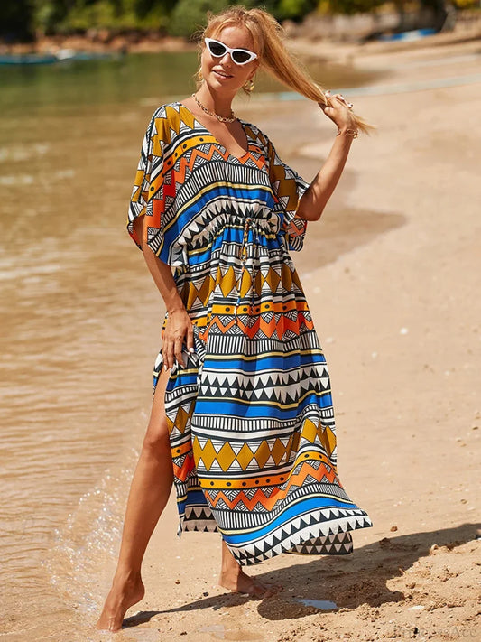 Geometry Lace Up Bikini Cover Up color1 / One Size