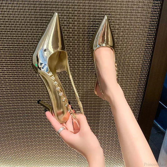 Gleaming Metallic Crystal Gothic Slingback Stiletto Tall Heel