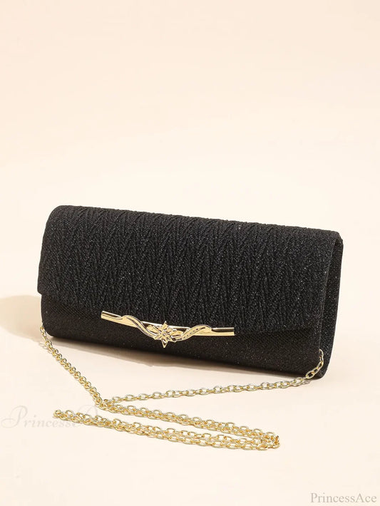 Glitter Envelope Evening Bag Detachable Chain Clutch Bag Black / (20cm clutchbag-250126