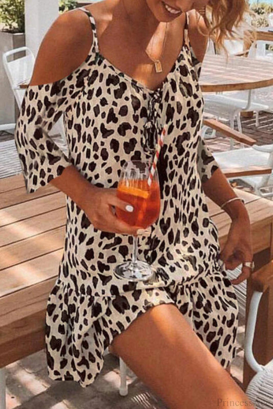 Go Your Own Trendy Way Feather Print Dress Coffee / S Dresses