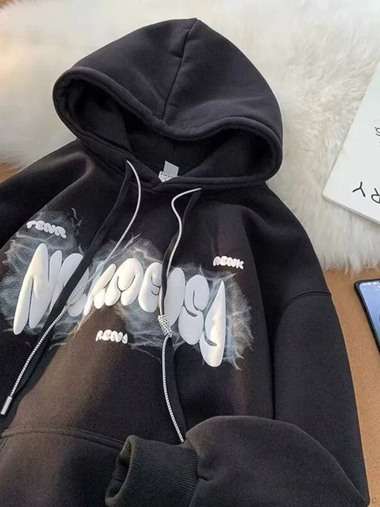 Goth Letter Print Y2K Vintage Hoodie Black / M(40-45KG)