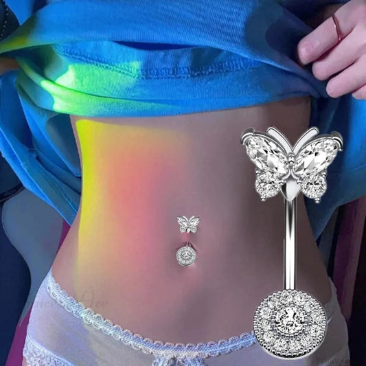 Gothic Heart Dangle Butterfly Belly Ring