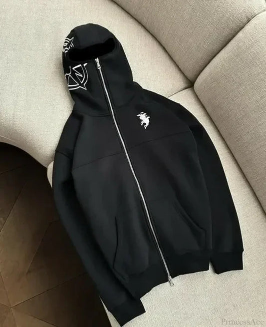 Gothic Punk Washed Zipper Hoodie black 1 / S