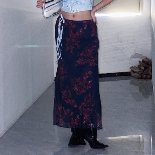 Gothic Vintage Elegant Flower Summer Fall Casual Skirt skirt-250126