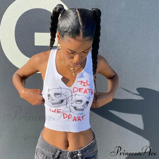 Graphic Cyber Streetwear Women Chic Sleeveless Activity 2024 Harajuku Skinny Crops Tank Top