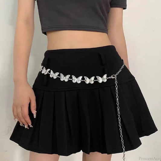 Grey Gothic Butterfly Waist Chain Belt Silver