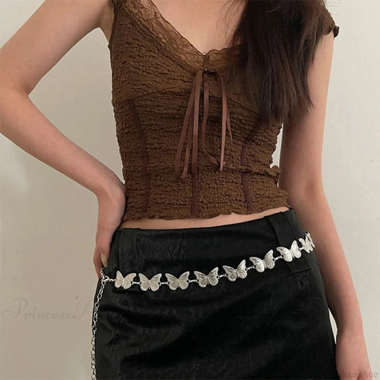 Grey Gothic Butterfly Waist Chain Belt Silver