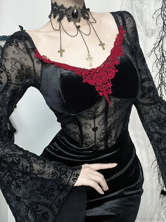 Grouping Mosaic Flare Sleeve Full-Length Dress