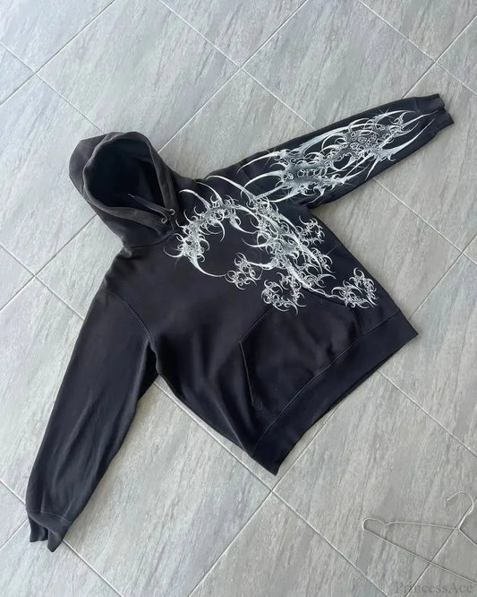Harajuku Mournful Death Bone Hoodie black1 / S