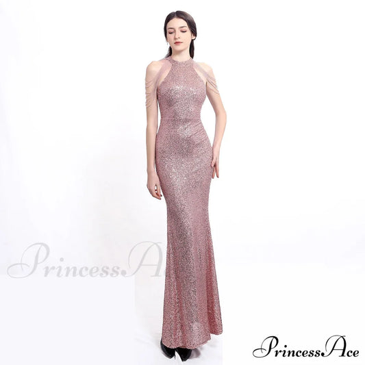 Harper formal sequin halterneck dress - Lady Occasions