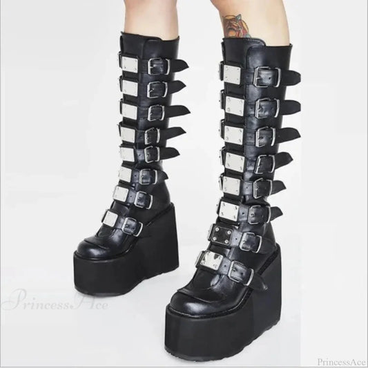 High Black Leather Gothic Elevated Boot black1 / 35