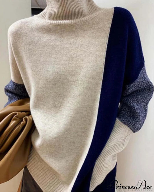 Elegant and romantic contrast color sweater Blue 2023 F/W 23BF autumn clothes Sweaters Sweaters & Cardigans Tops/Blouses Winter