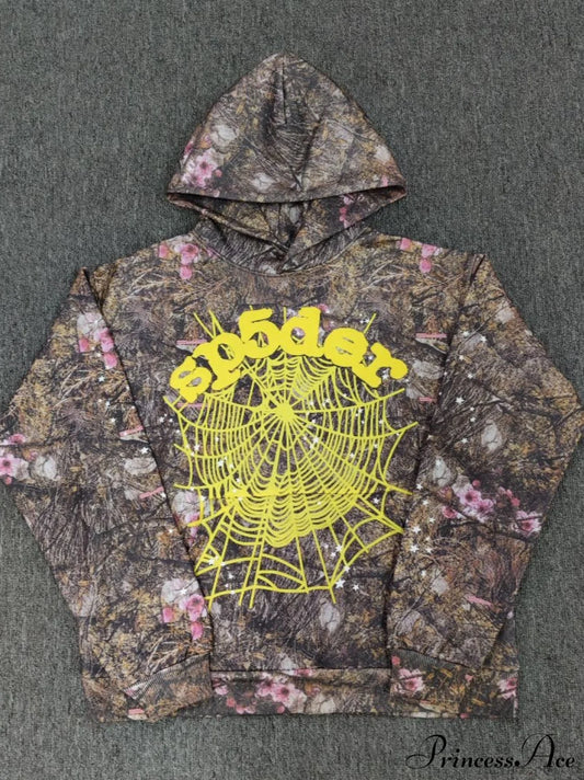 High Pile Fleece Foam Spider Print Hoodie S / Yellow