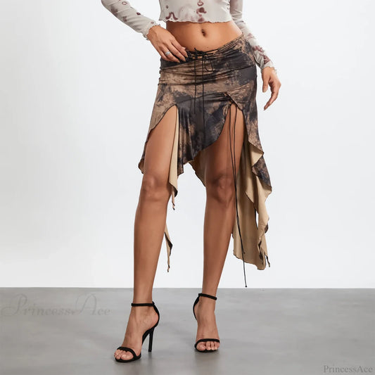 High Split Vintage Print Skirt MULTI / S skirts-250223
