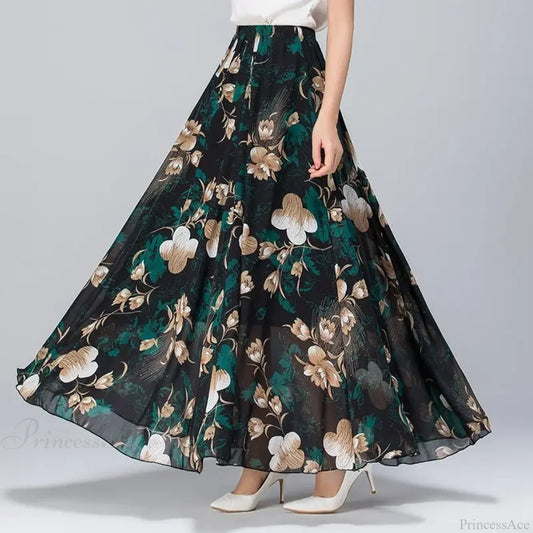 High Waist Elastic Waist Midi Full Long Skirt 2024 Black Tulip / M skirt-250126