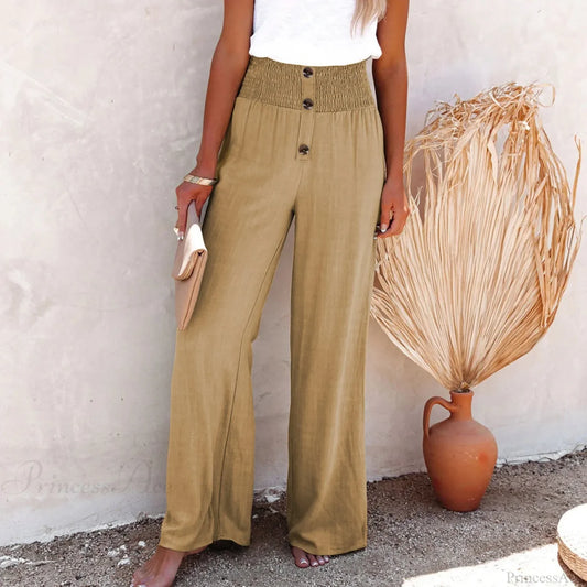 High Waist Flowing Wide Leg Pants Khaki / S