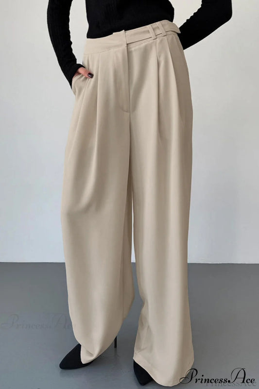 High Waist Loose Wide Leg Solid Pants