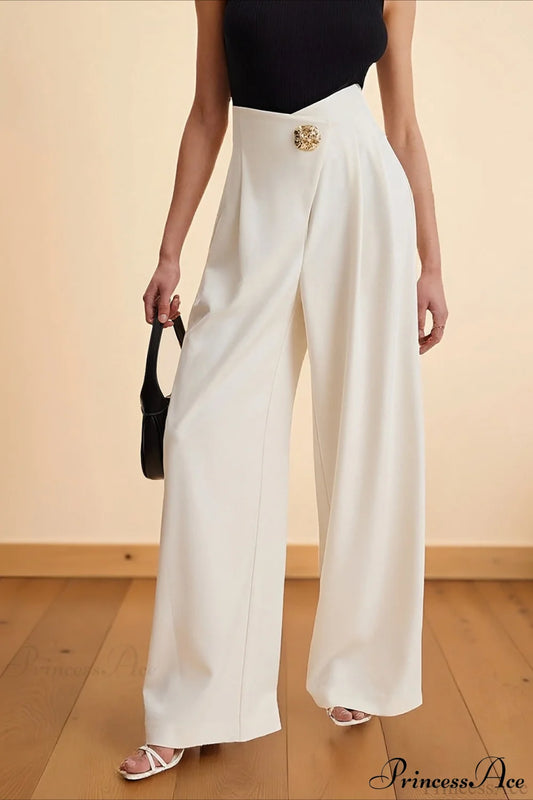 High-Waisted Wide-Leg Asymmetric Pants White / S