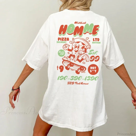 Hip Hop Pizza Back Print T-shirt WHITE / S t-shirt-250223
