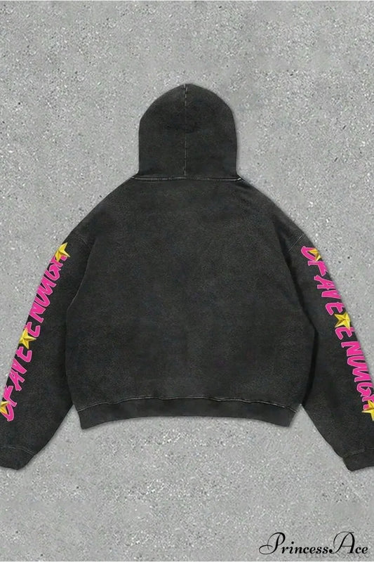 Hip-Hop Rock Character Letter Print Loose Hoodie