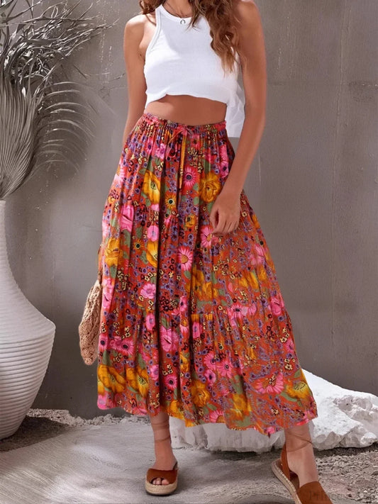Hippie Fashion Women Beach Bohemian Red Floral A-Line Boho Skirt Red / S skirt-250126