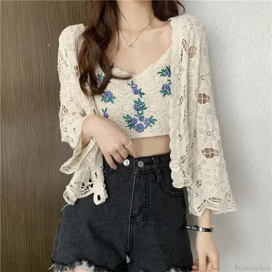 Hollow Out Elegant Long Sleeve Shrug Cardigan apricot / One Size cardiagn-250126